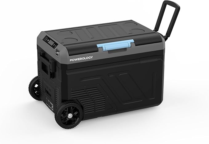 Powerology Portable Fridge 40L with Dual Compartment and Trolly - Gray