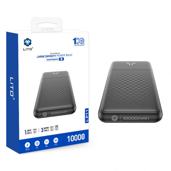 LITO LP11 10000mAh Slim Power Bank – Fast Charging Dual USB & Type-C