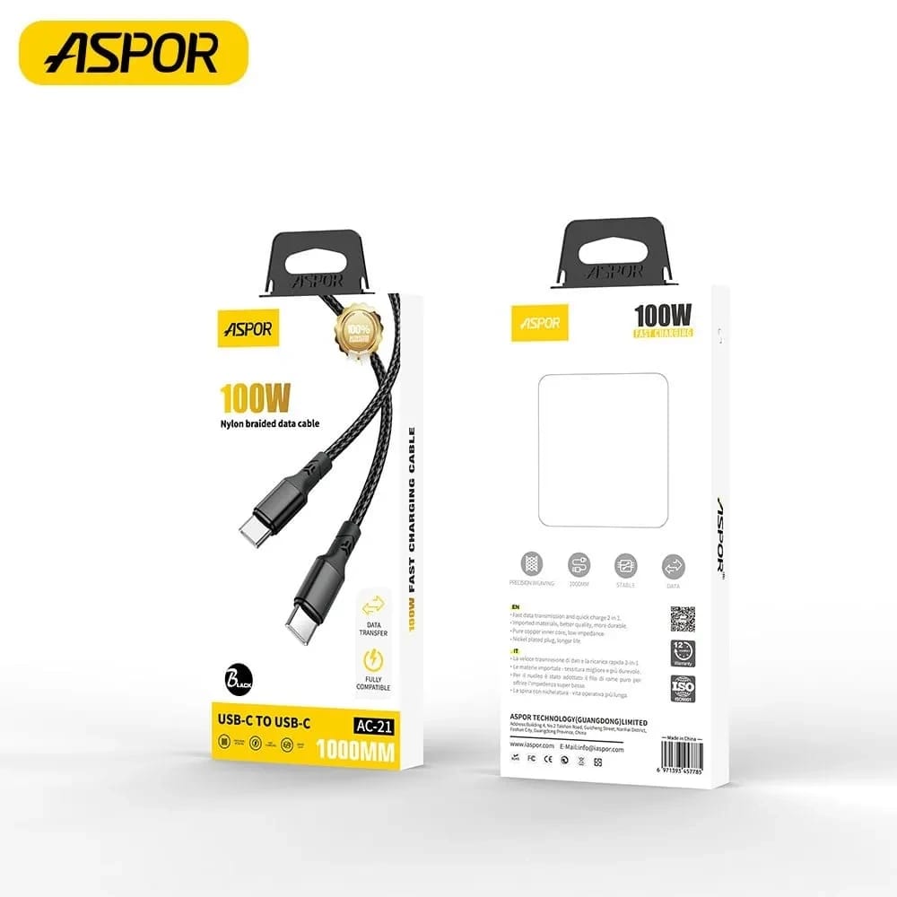 Aspor AC-21L 100W Nylon Cable Type-C to Type-C 2 Meter