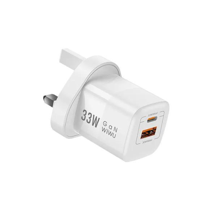 Wiwu WI-U008 33W Gan PD+QC 3 Pin Charging Adapter – White