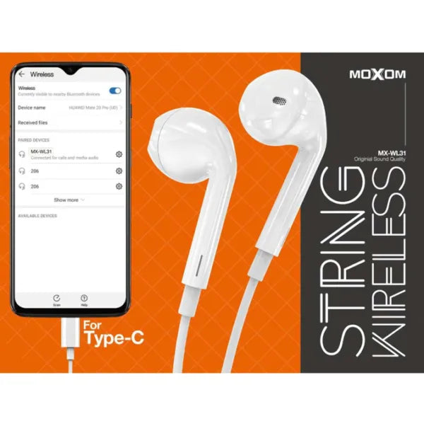 MOXOM MX-WL31 Type-C Wireless Earphones – Bluetooth 5.0 HD Sound with Microphone